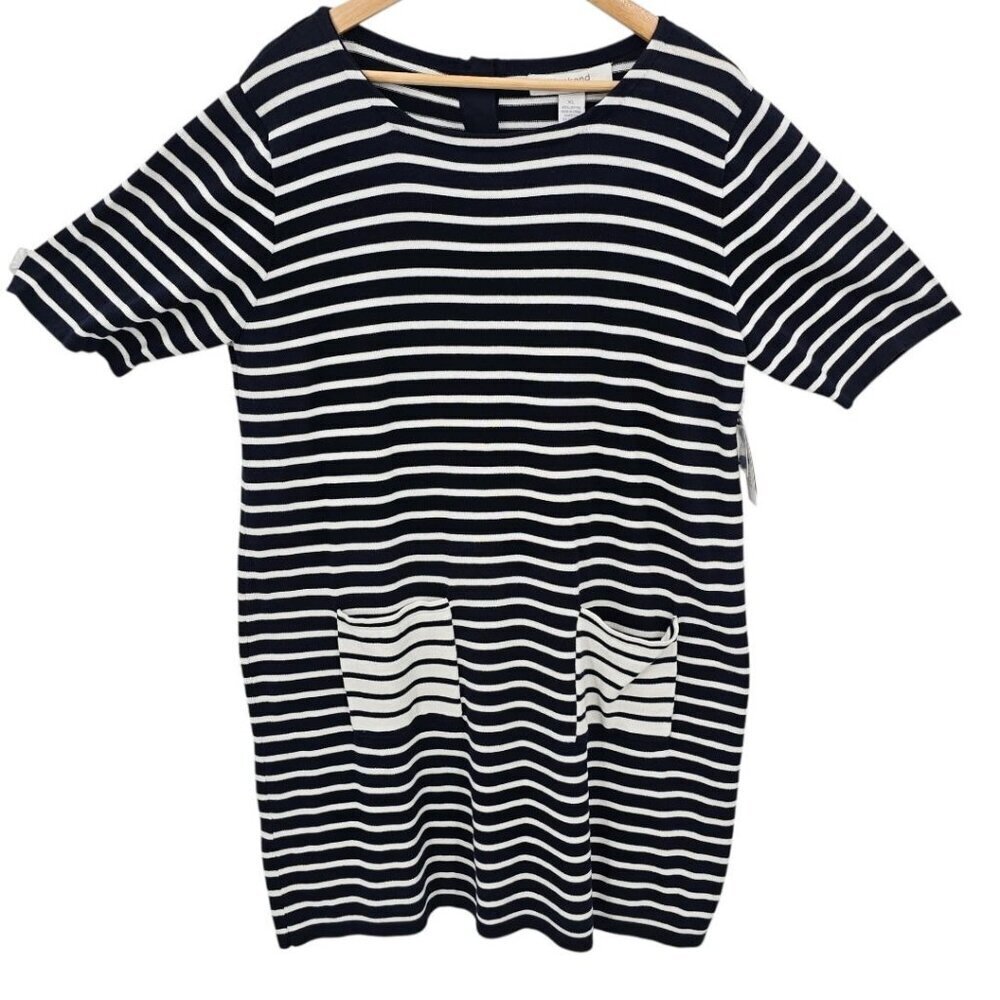 Weekend Andrea Jovine Womens XL Navy White Strip‎ Knit Dress with Pockets NWT